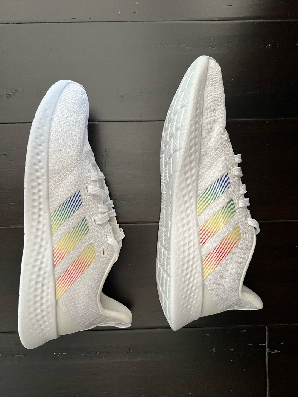 adidas White Sneakers with Pastel Rainbow Stripes